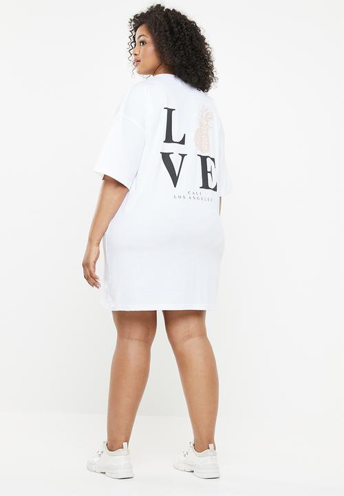 Missguided - Curve back print T-shirt dress - white