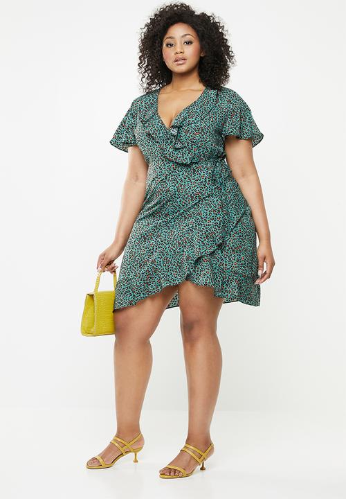 Missguided - Wrap tea dress - green