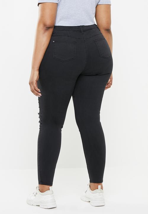 Missguided - Curve highwaisted ripped skinny - black