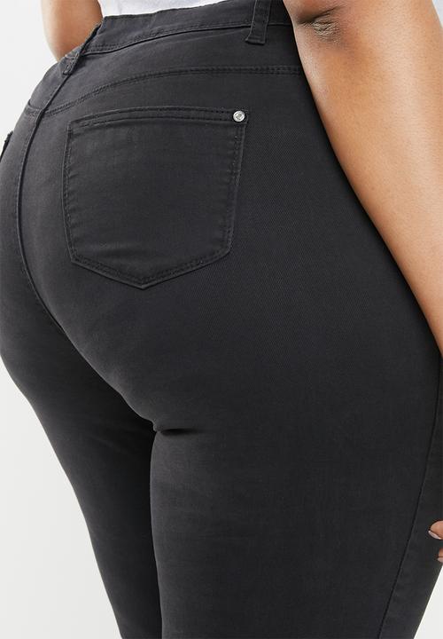 Missguided - Curve highwaisted ripped skinny - black