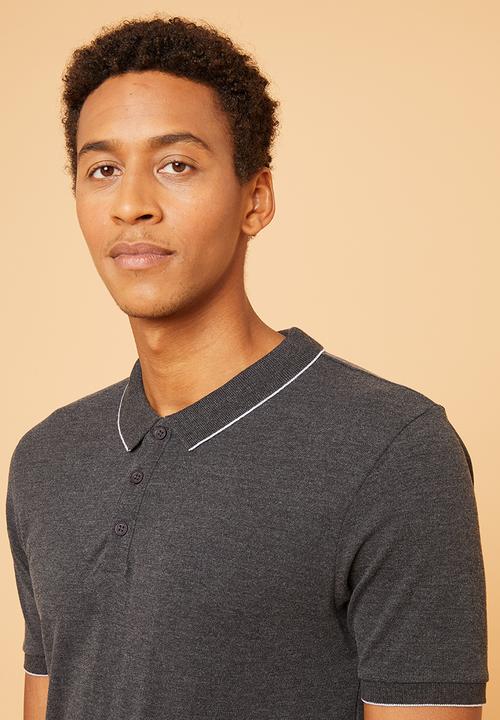 Superbalist - Pique slim fit tipped golfer - grey