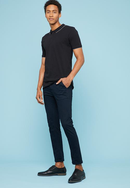 Superbalist - Pique slim fit tipped golfer - black