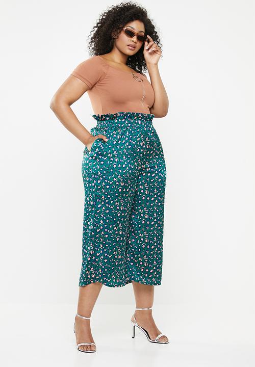 Missguided - Satin animal print paperbag waist trouser - green
