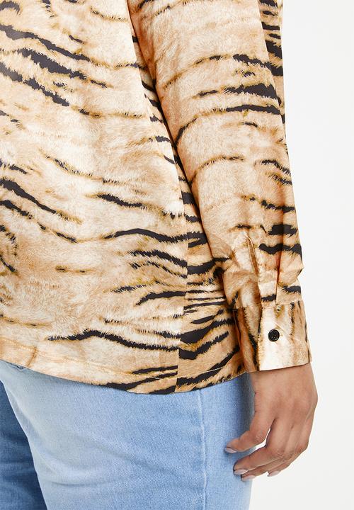 Missguided - Curve tiger print shirt - brown