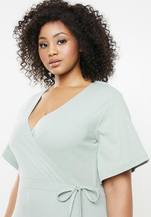 Missguided - Curve V-neck wide leg rib jumpsuit - green 