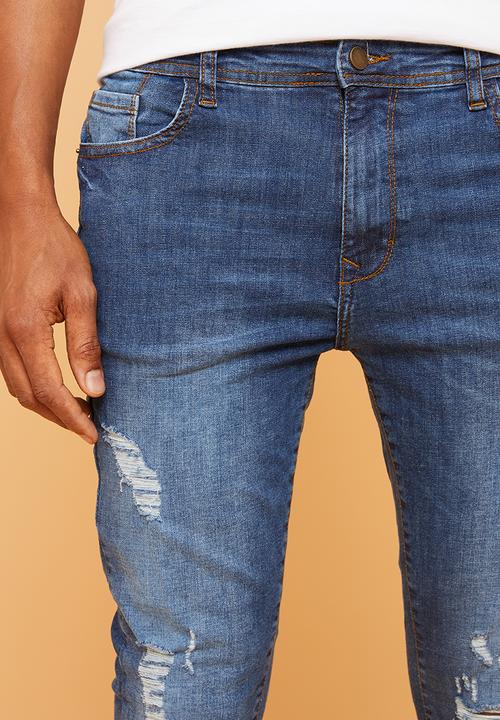 Superbalist - Skinny rip & repair jeans - blue