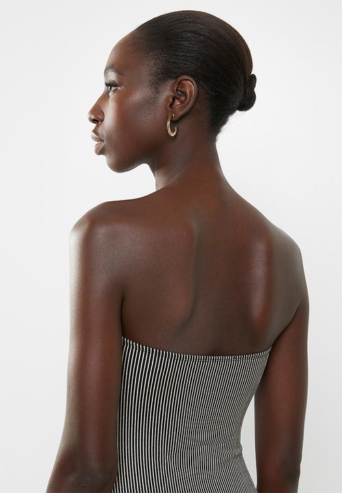 Missguided - Metallic stripe bandeau swimsuit - black & gold 