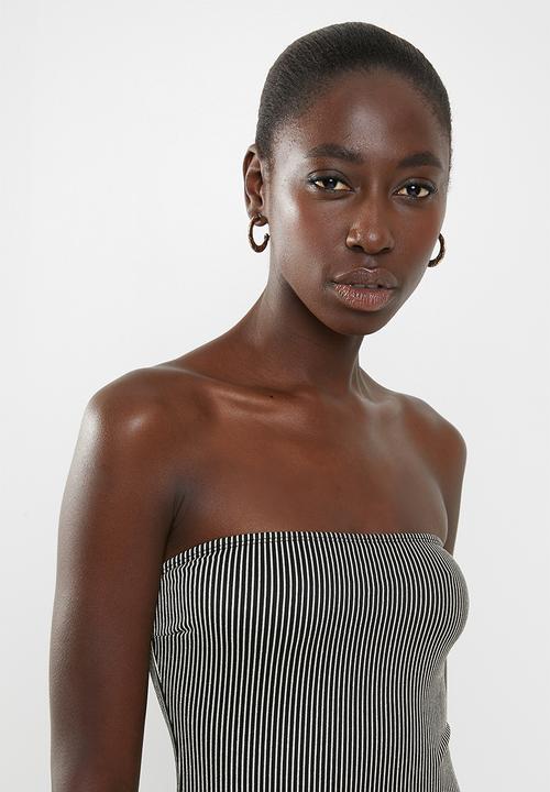 Missguided - Metallic stripe bandeau swimsuit - black & gold 