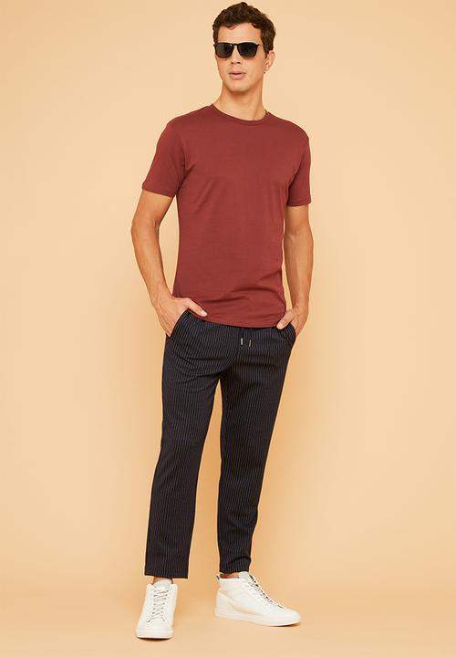 Superbalist - Plain crew neck short sleeve 2 pack tees - navy & burgundy