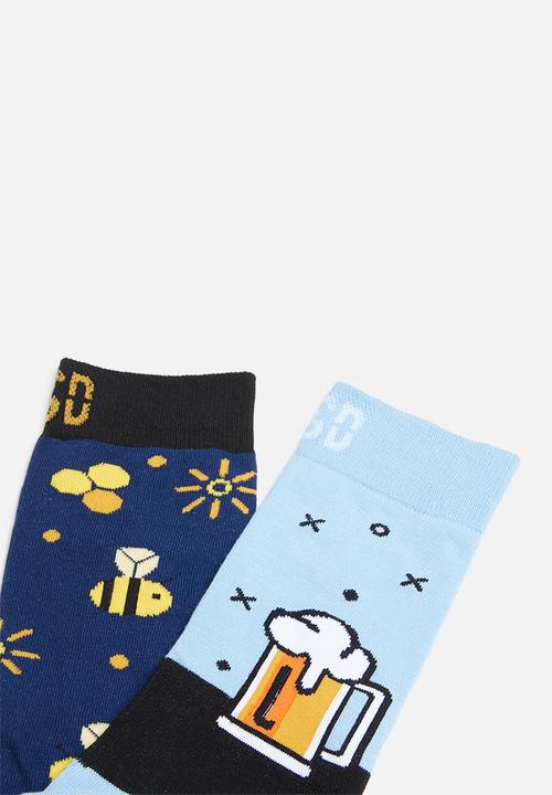 Sock Doctor - 2 Pack beer and sparkles sock - multi