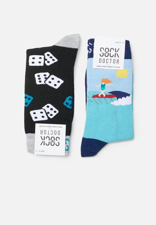 Sock Doctor - 2 Pack dice and ocean socks  - multi