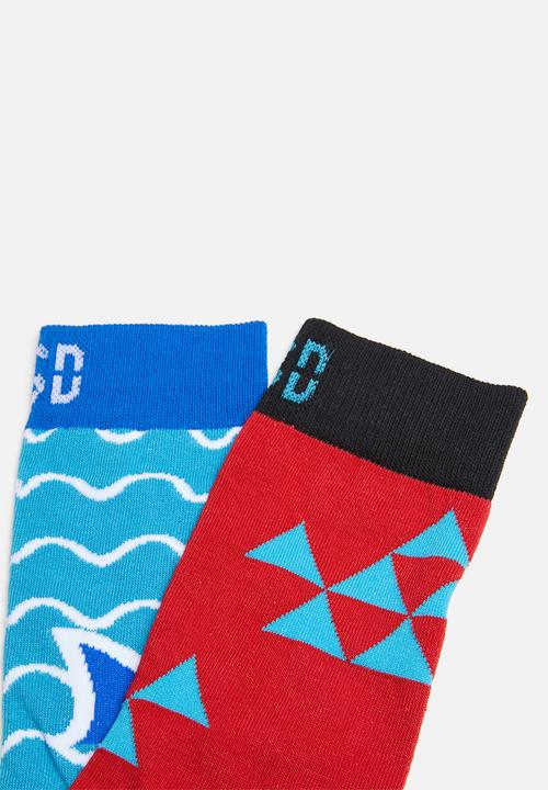 Sock Doctor - 2 Pack shark and triangle socks  - multi