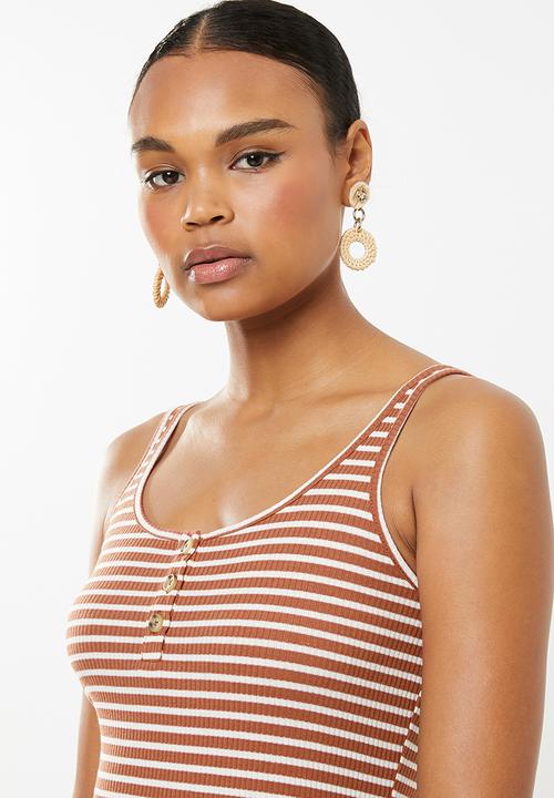 Cotton On - Kaylee bodycon dress - rust & white 