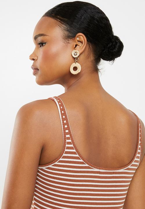 Cotton On - Kaylee bodycon dress - rust & white 