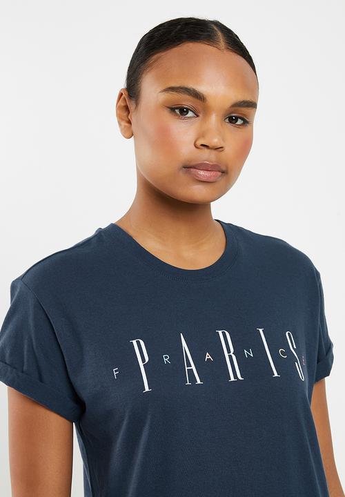 Cotton On - Classic slogan T-shirt paris - navy 