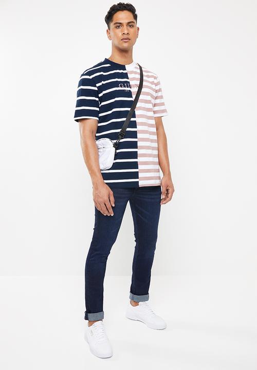 GUESS - Short sleeve go spliced stripe crew - multi