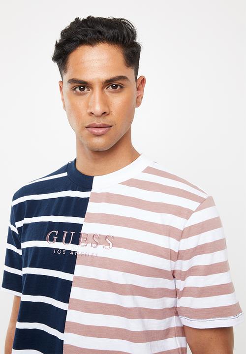 GUESS - Short sleeve go spliced stripe crew - multi