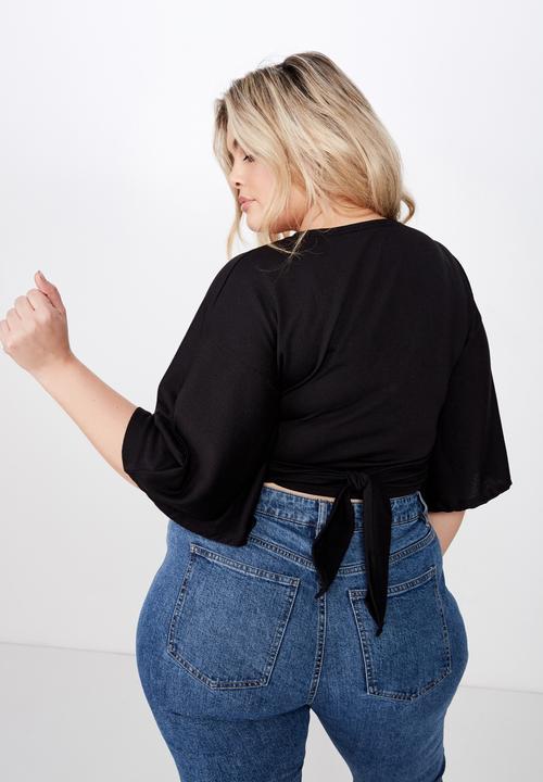 Cotton On - Curve jude kimono tie up front top - black