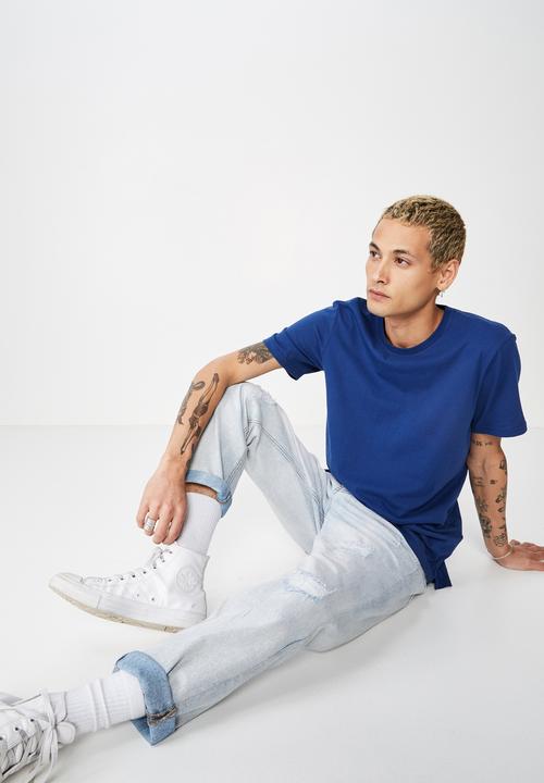 Cotton On - Essential longline curved hem T-shirt - blue