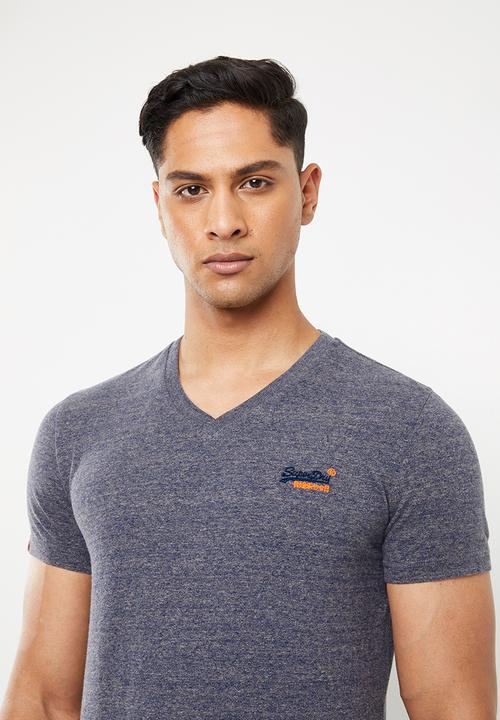Superdry. - Orange label vintage embroidery v-neck tee - navy