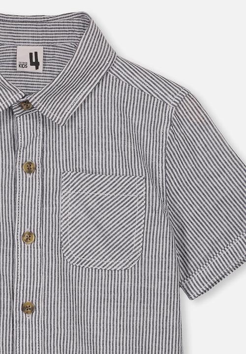 Cotton On - Resort short sleeve stripe shirt - black & white