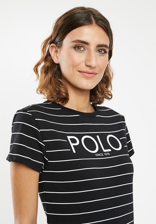 POLO - Ariana printed stripe tee - black & white 