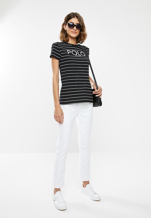 POLO - Ariana printed stripe tee - black & white 