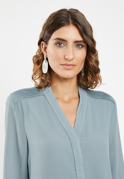 POLO - Lilly long sleeve pintuck blouse - blue
