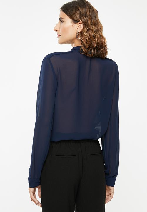 POLO - Lilly long sleeve pin tuck blouse - navy