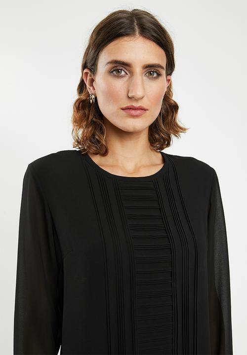POLO - Sam long sleeve close front blouse - black
