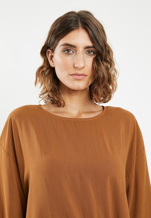 edit - Tie front boxy blouse - brown