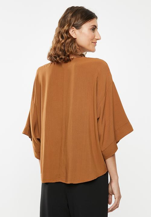 edit - Tie front boxy blouse - brown