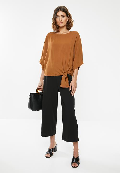 edit - Tie front boxy blouse - brown