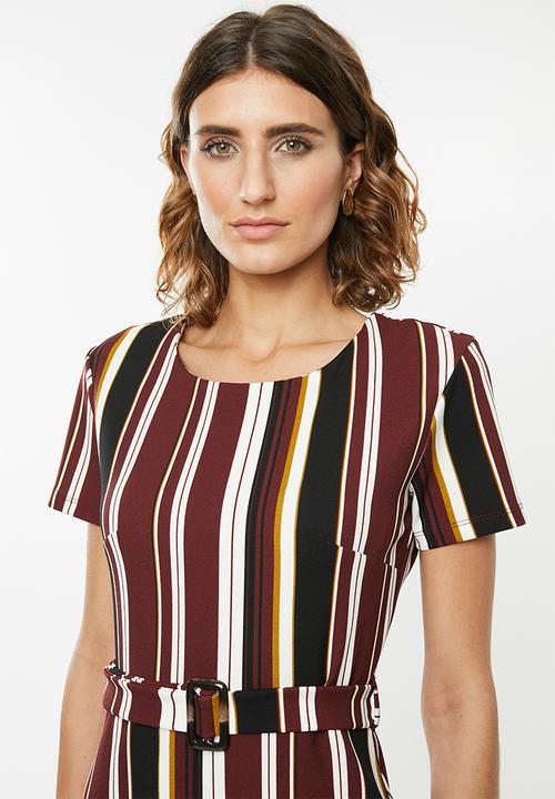 edit - Fitted dress with tie belt - multi