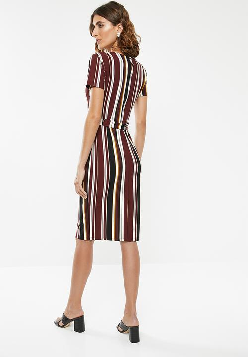 edit - Fitted dress with tie belt - multi