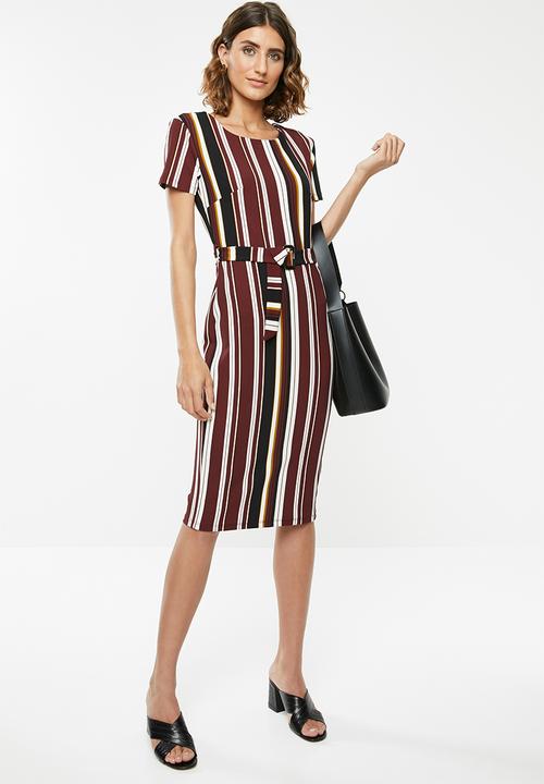 edit - Fitted dress with tie belt - multi