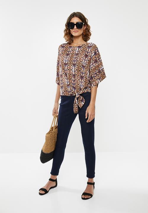 edit - Tie front boxy blouse - multi