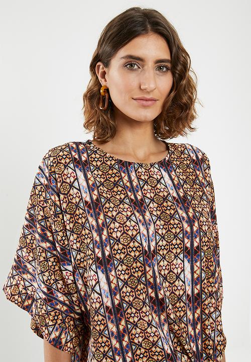 edit - Tie front boxy blouse - multi