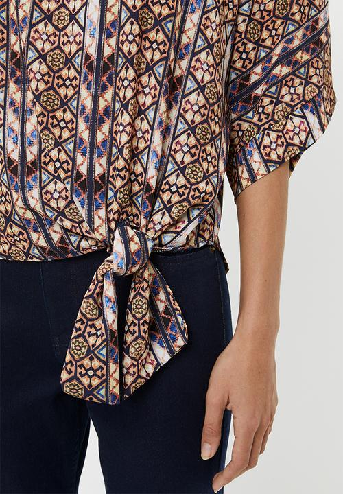 edit - Tie front boxy blouse - multi
