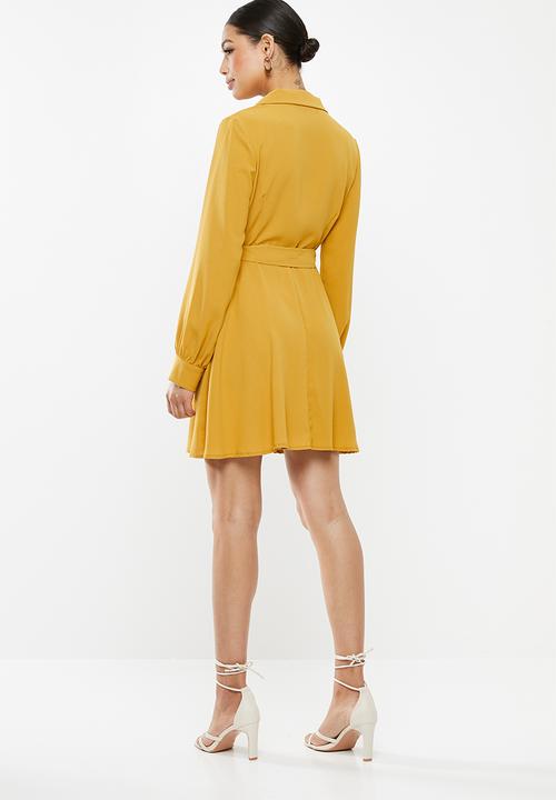 Missguided - Tie belt skater dress - yellow