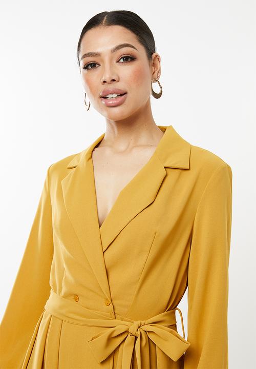 Missguided - Tie belt skater dress - yellow