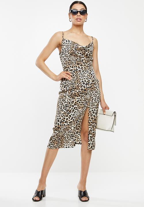 Missguided - Cowl leopard print midi slip dress - brown