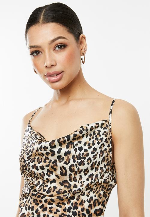 Missguided - Cowl leopard print midi slip dress - brown