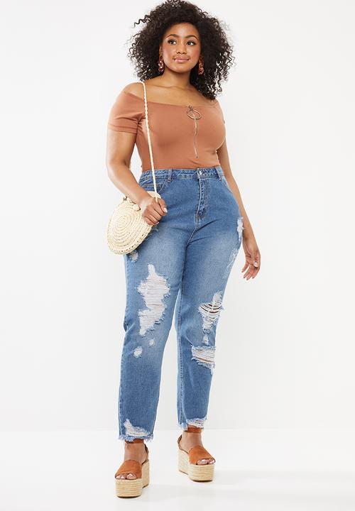 Missguided - Curve riot super ripped mom jean - blue