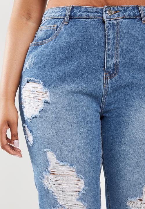 Missguided - Curve riot super ripped mom jean - blue