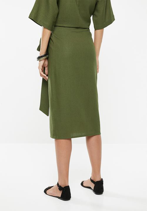 edit - Linen blend wrap skirt - green