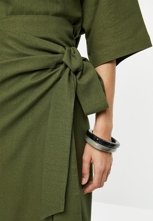 edit - Linen blend wrap skirt - green