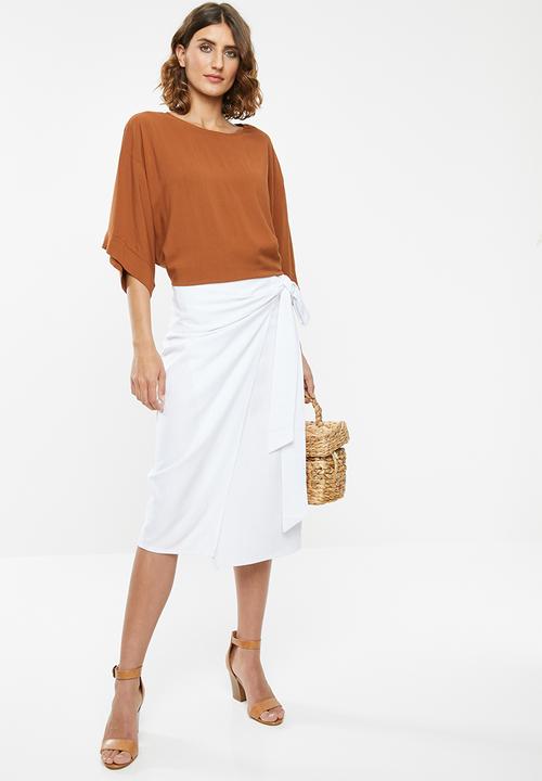 edit - Linen blend wrap skirt - white