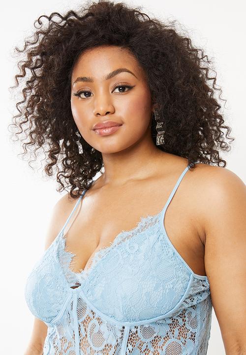 Missguided - Curve pipe detail lace bodysuit - blue