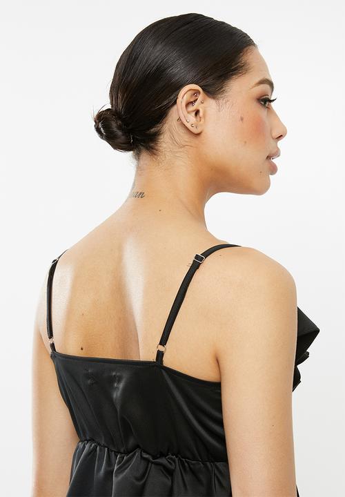 Missguided - Strappy satin frill plunge cami top - black